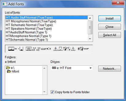 Select one set of fonts to install with the Add Fonts dialog.