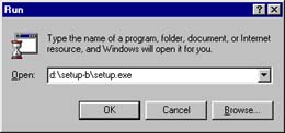 Enter the appropriate command in the Open input box of the Run dialog.