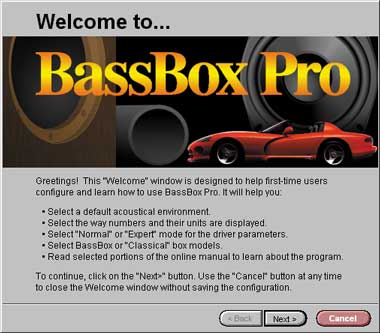 BassBox Pro Welcome window.